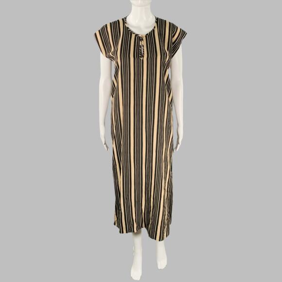 MARIA CORNEJO Size XS Black Beige Viscose Blend Stripe Tunic Long Dress - Picture 1 of 7